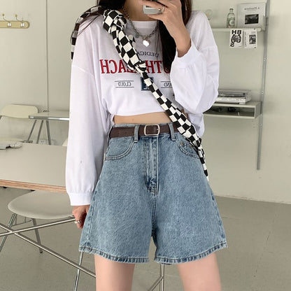 High Waist Wide Leg Denim Shorts