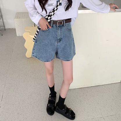 High Waist Wide Leg Denim Shorts