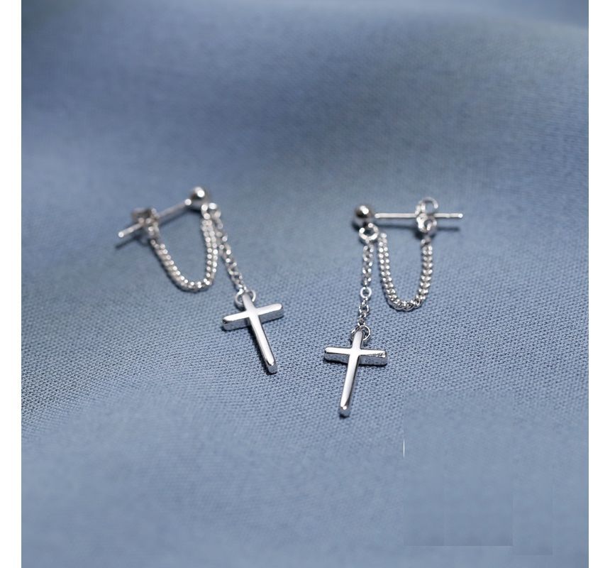 Earring Silver Sterling Drop Cross