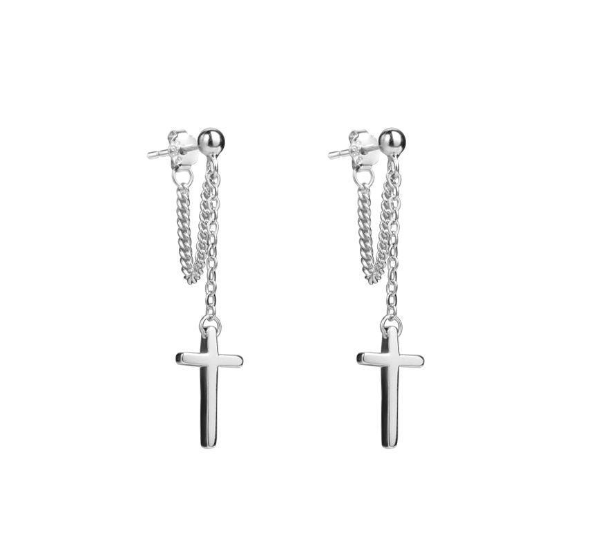Earring Silver Sterling Drop Cross