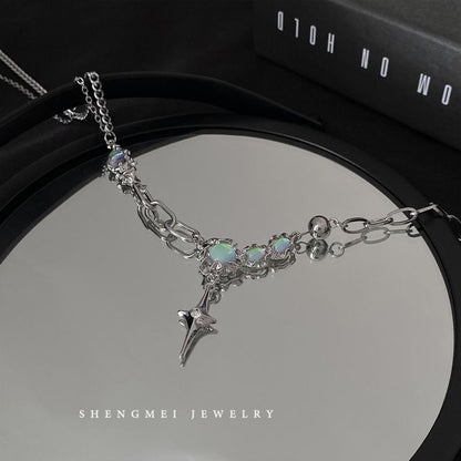 Stainless Star Rhinestone Necklace Pendant Moonstone Steel