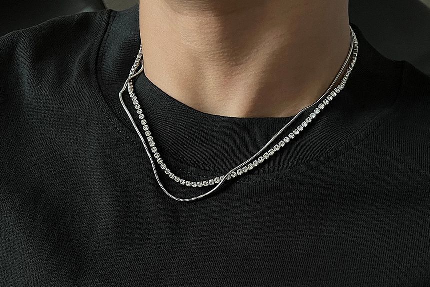 Rhinestone Layered Stainless Steel Bracelet / Necklace