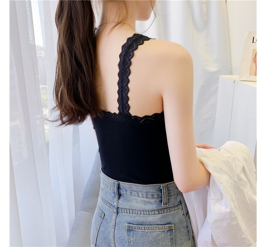 Padded Camisole with Lace Trim and Adjustable Straps