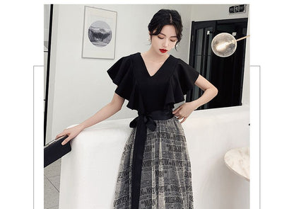 Short-Sleeve A-Line Evening Gown / Cocktail Dress