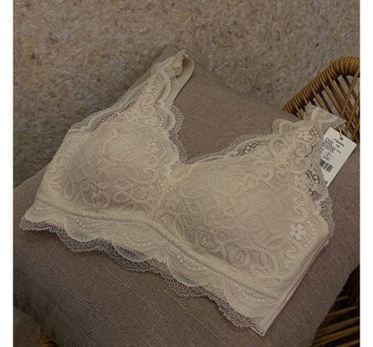 Wireless Lace Bra with Unlined Cups