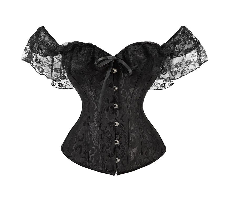 Cap-Sleeve Lace Corset Top with Structured Fit