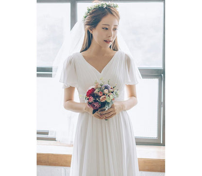 Short-Sleeve A-Line Wedding Gown