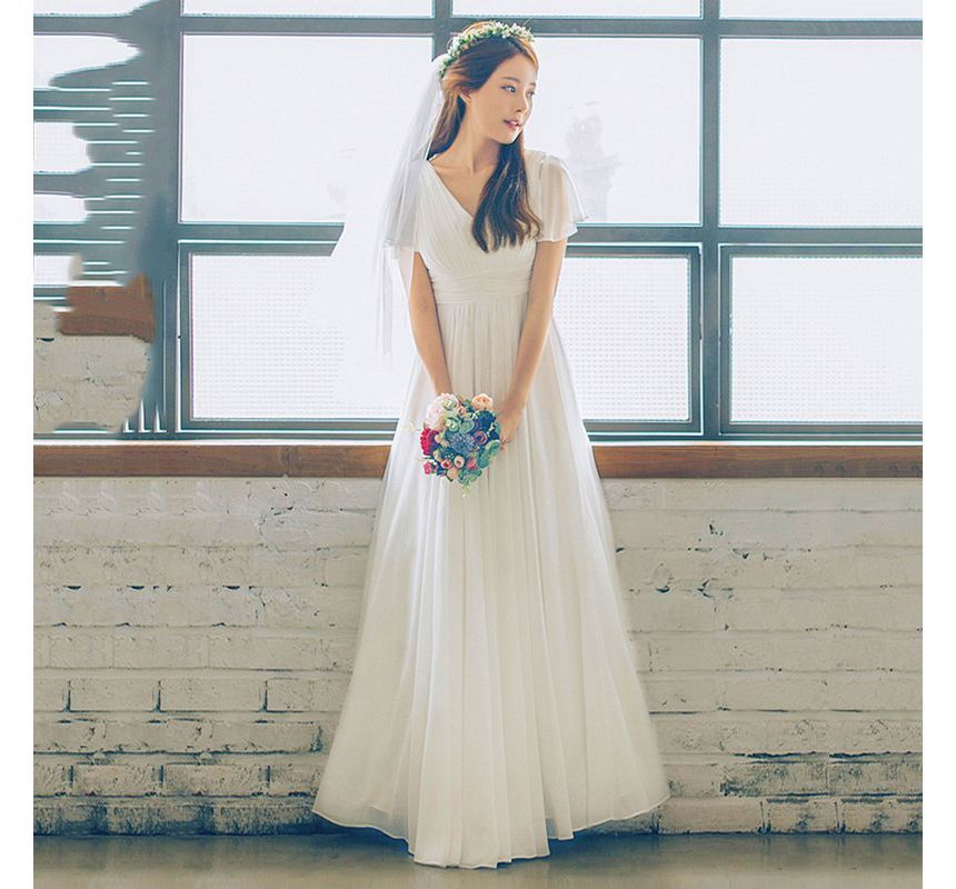 Short-Sleeve A-Line Wedding Gown