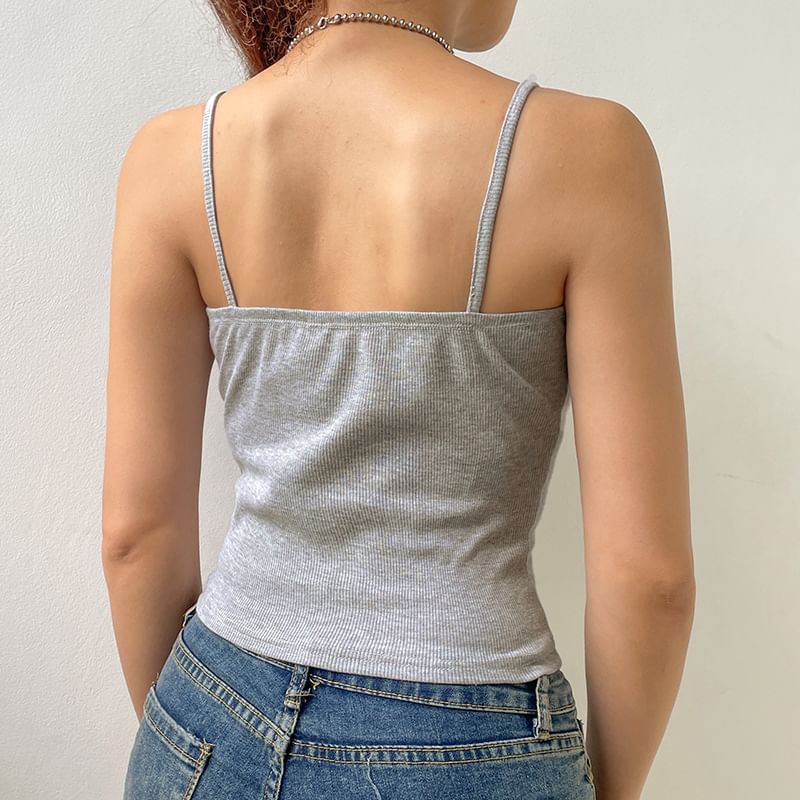 Cropped V-Neck Camisole with Lace Accent