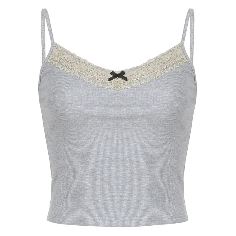 Cropped V-Neck Camisole with Lace Accent