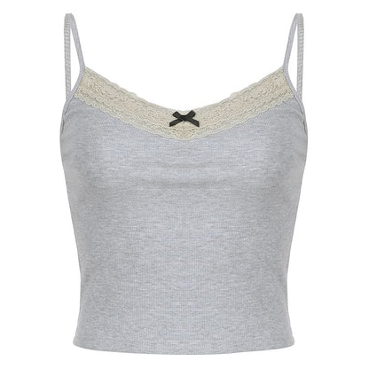 Cropped V-Neck Camisole with Lace Accent