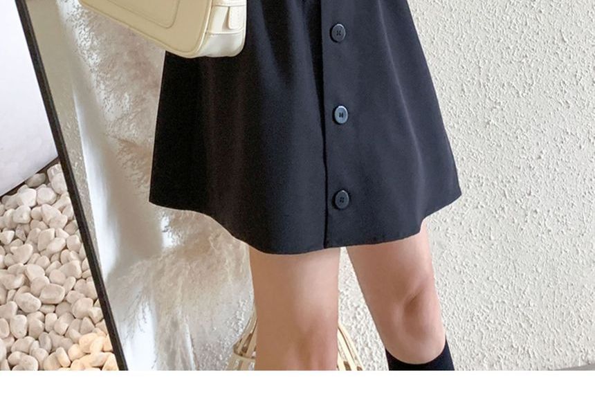 Short-Sleeve Sailor Collar Button-Up Mini A-Line Shirt Dress