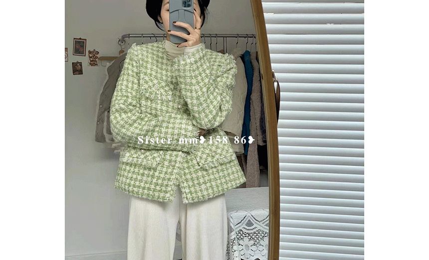 Crew Neck Tweed Button Jacket