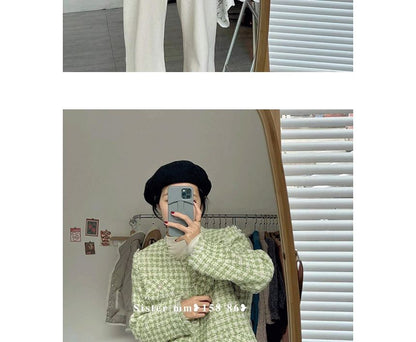 Crew Neck Tweed Button Jacket