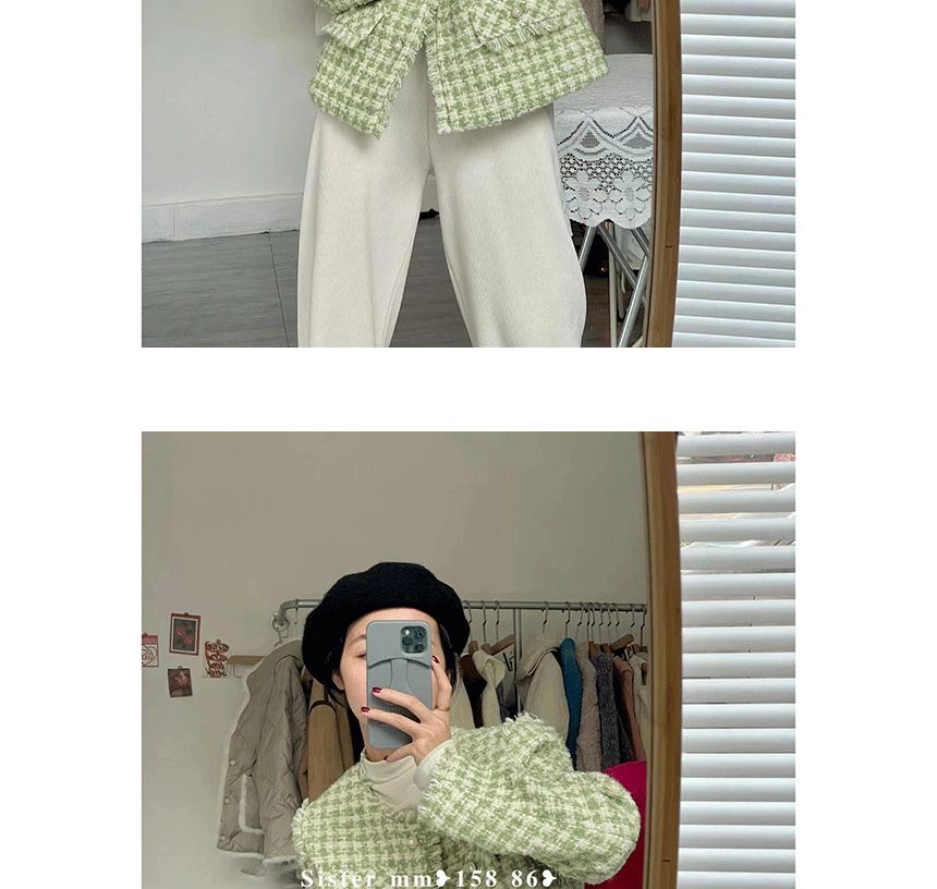 Crew Neck Tweed Button Jacket