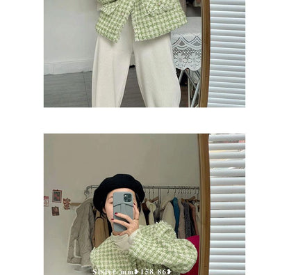 Crew Neck Tweed Button Jacket