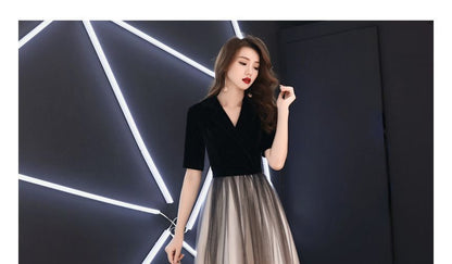 Short-Sleeve V-Neck Ombre A-Line Evening Gown