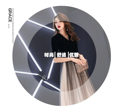 Short-Sleeve V-Neck Ombre A-Line Evening Gown