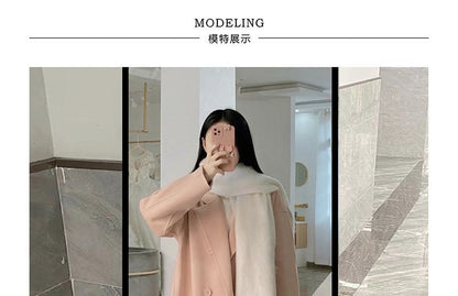 Lapel Collar Plain Double-Breasted Long Coat