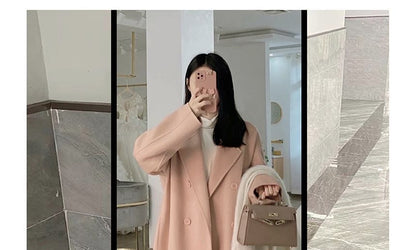 Lapel Collar Plain Double-Breasted Long Coat