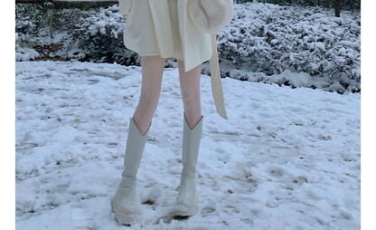 Faux Fur Trim Plain Hooded Open Front Woolen Coat