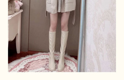 Faux Fur Trim Plain Hooded Tie-Waist Woolen Coat