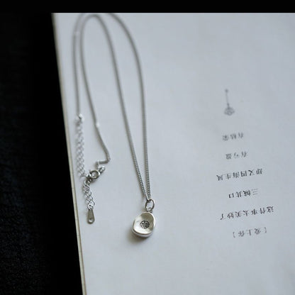 Pendant Characters Chinese Necklace Silver