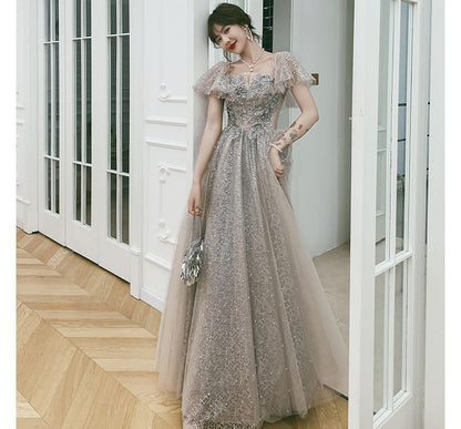 Short-Sleeve Flower Accent A-Line Evening Gown / Cocktail Dress