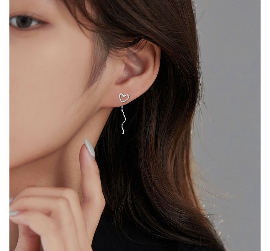 Sterling Dangle Silver Heart Earring