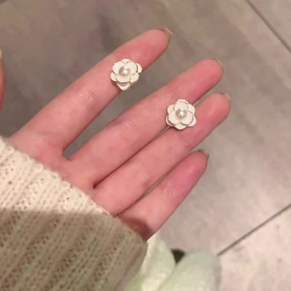 Alloy Earring Flower Pearl Faux