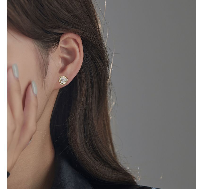 Alloy Earring Flower Pearl Faux