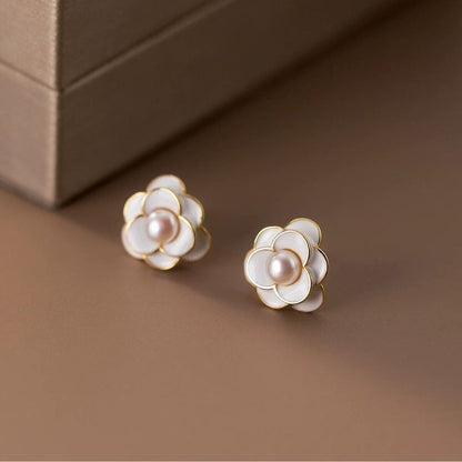 Alloy Earring Flower Pearl Faux