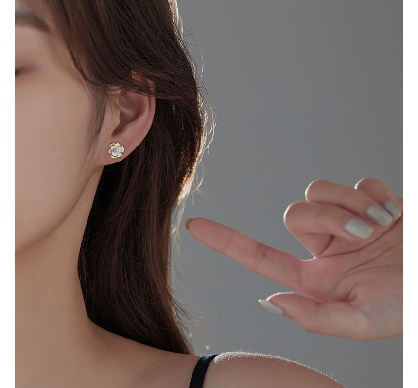 Alloy Earring Flower Pearl Faux