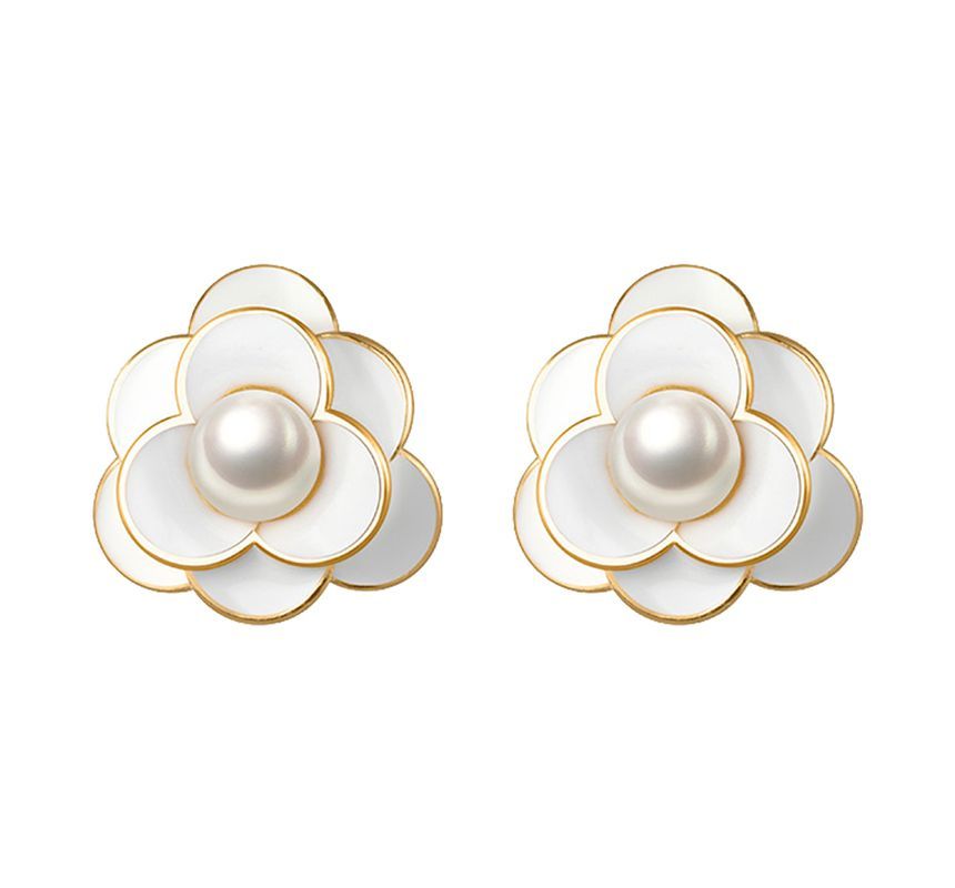 Alloy Earring Flower Pearl Faux