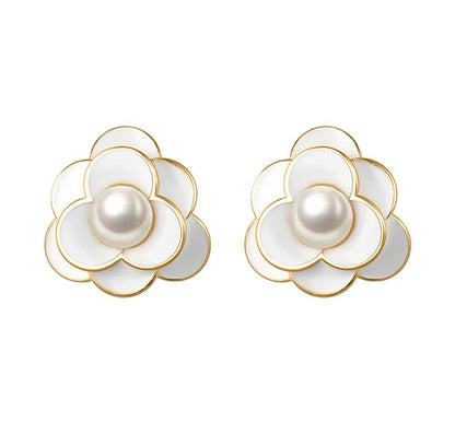 Alloy Earring Flower Pearl Faux