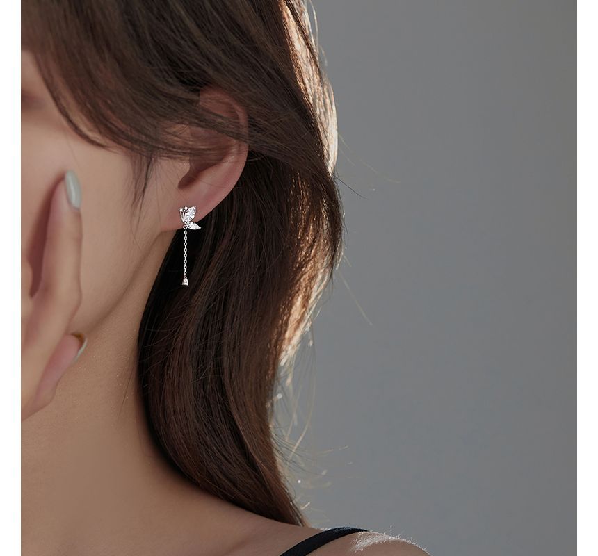 Silver Earring Dangle Butterfly Sterling