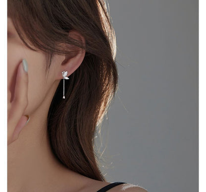 Silver Earring Dangle Butterfly Sterling