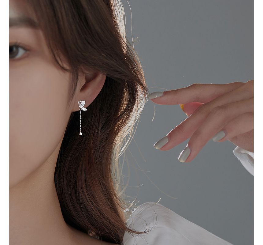 Silver Earring Dangle Butterfly Sterling