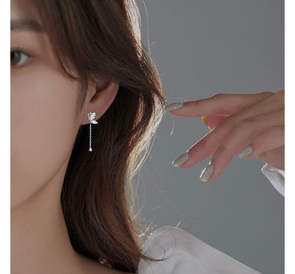 Silver Earring Dangle Butterfly Sterling