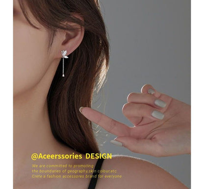 Silver Earring Dangle Butterfly Sterling