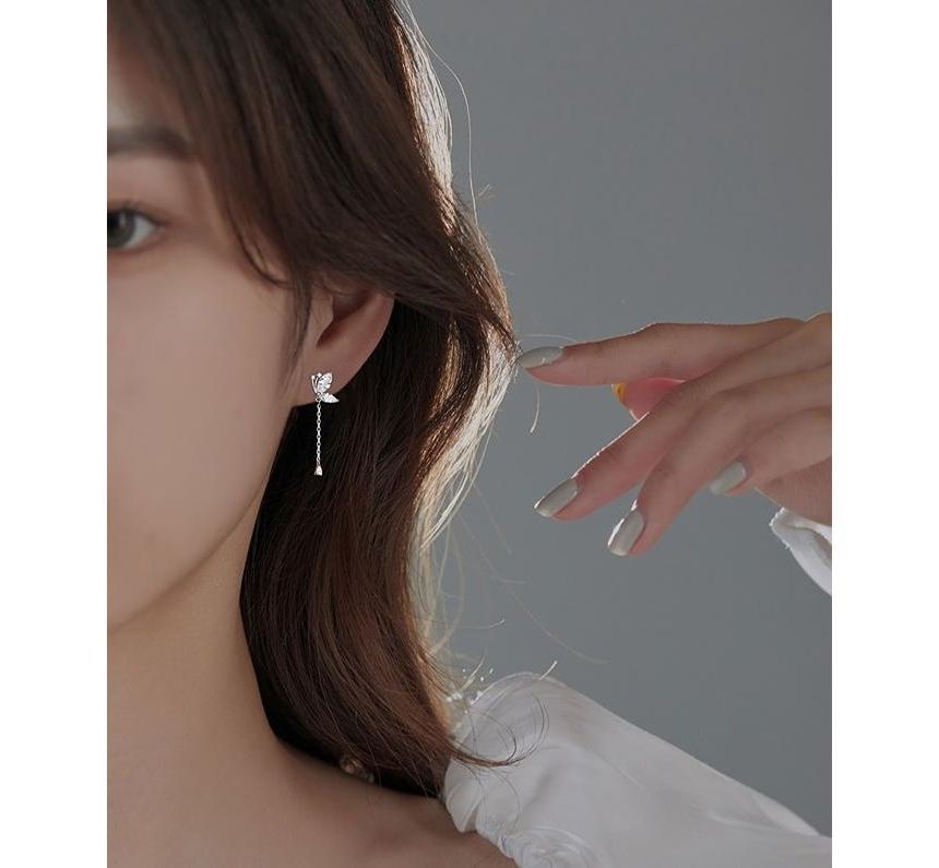 Silver Earring Dangle Butterfly Sterling