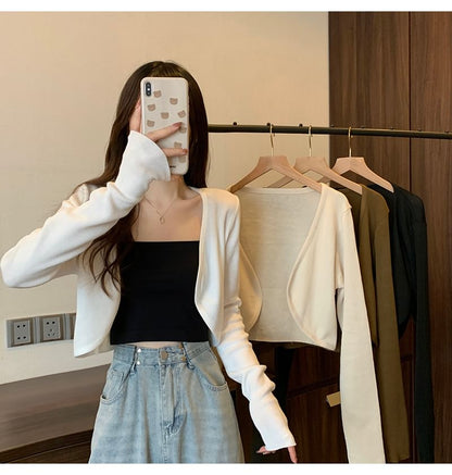 Cropped Solid Cardigan