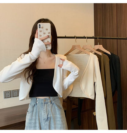 Cropped Solid Cardigan