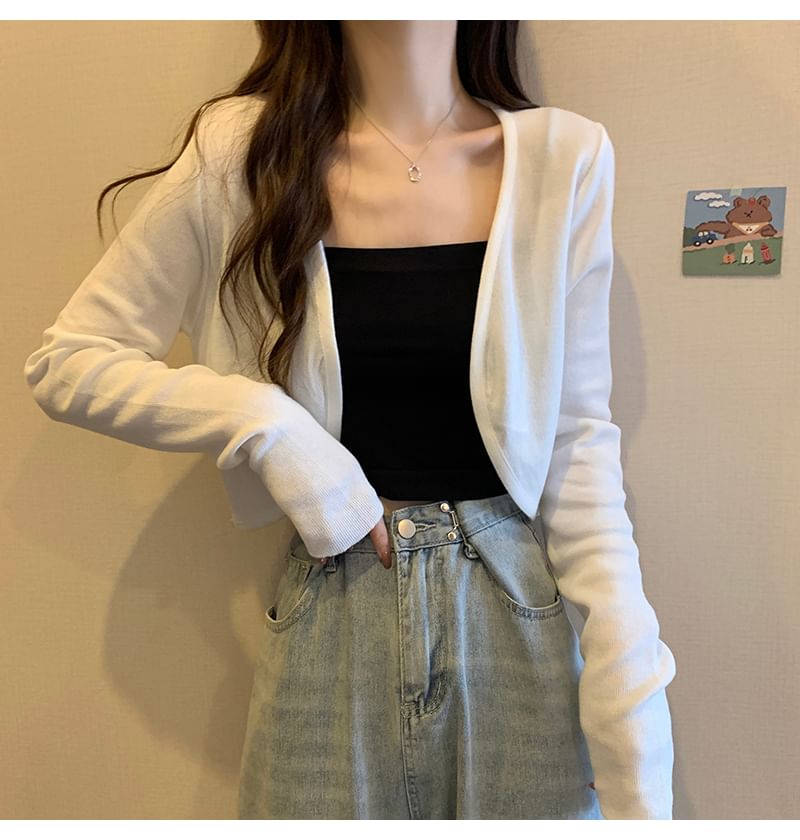 Cropped Solid Cardigan