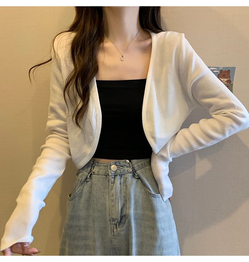 Cropped Solid Cardigan