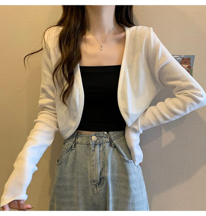 Cropped Solid Cardigan