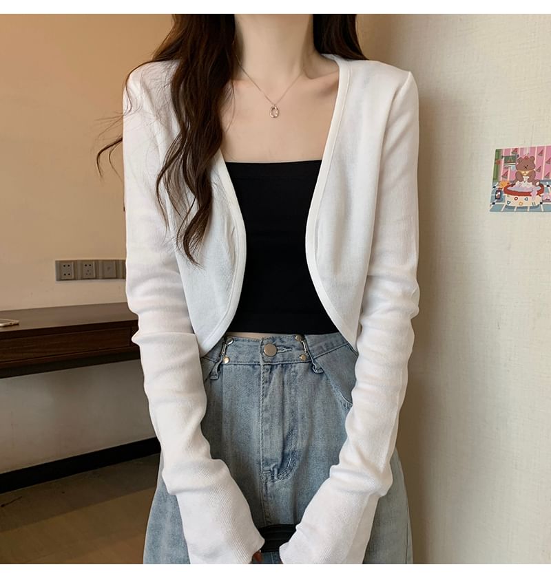Cropped Solid Cardigan