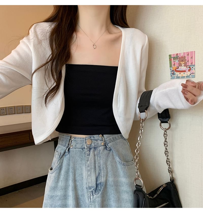 Cropped Solid Cardigan
