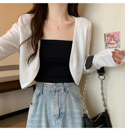 Cropped Solid Cardigan