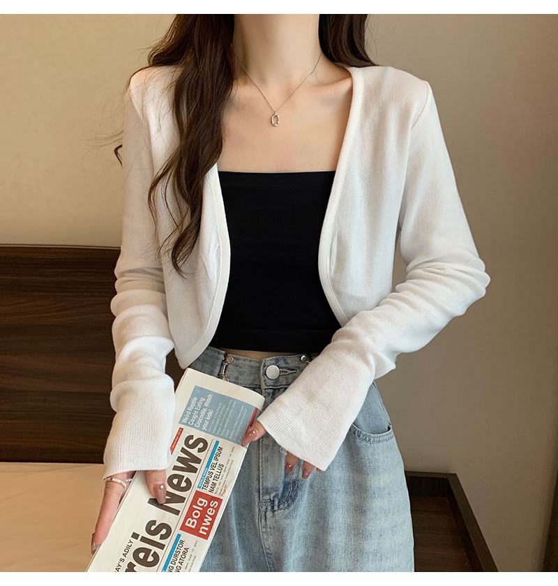 Cropped Solid Cardigan